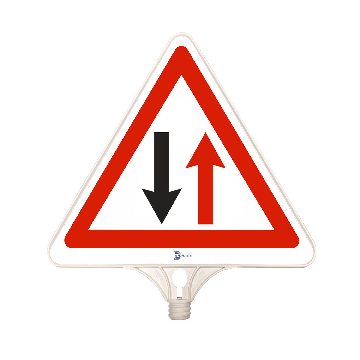 Dikkat İki Yönlü Trafik Levhası Anlamı İşareti Üçgen Dikkat Plastik Trafik Uyarı Tabelası (Çift Taraflı)
